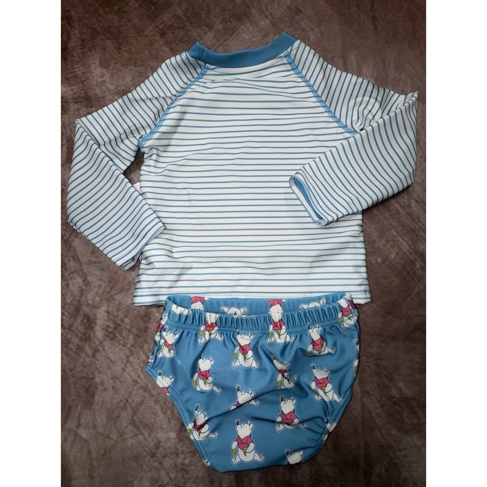 Disney Baby Winnie The Pooh Rash Guard Swim Set UPF 50+ 2 Piece Blue 12M NWT - Picture 6 of 6